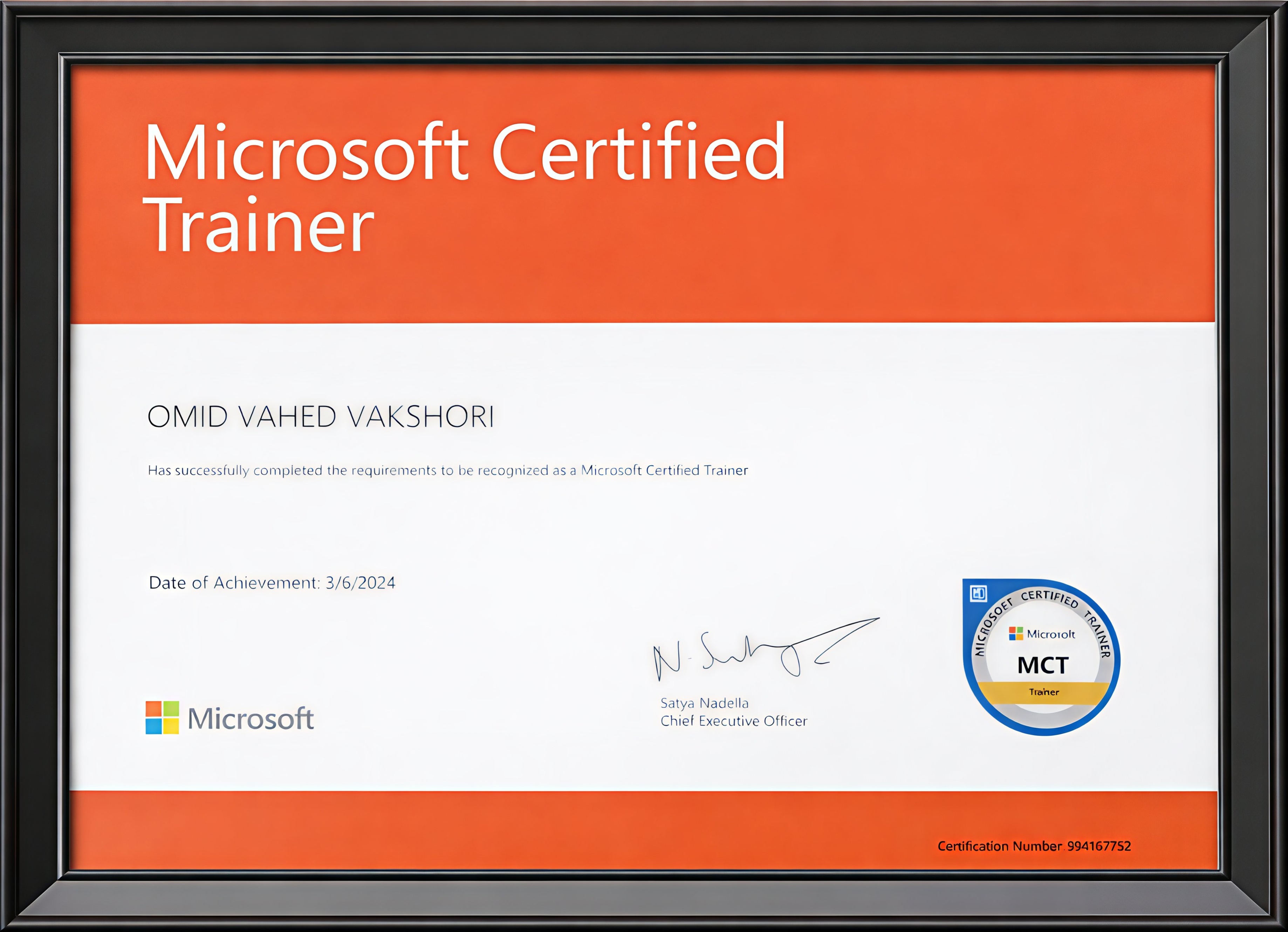 Microsoft Certified Trainer (MCT) Certificate